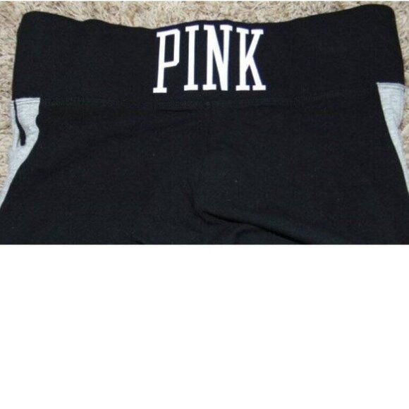 Womens Victorias Secret PINK Yoga Pants Medium Black Cropped White Strappy Legs - Picture 6 of 6